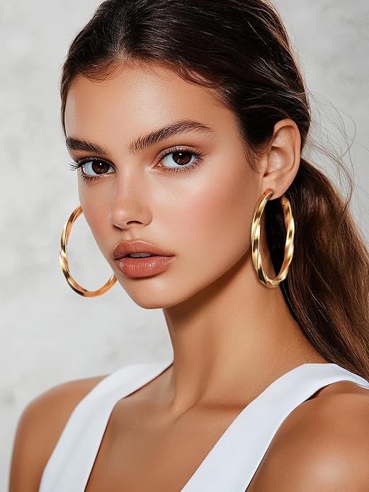 Stainless Steel Chunky Hoop Earrings For Women, Minimalist and Chic, Black/Gold Plated, Round Hoops Earrings Hypoallergenic, Size: 30mm/40mm/60mm/80mm, Come with Box