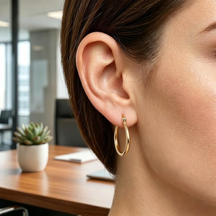 14K Gold Hoop Earrings for Women Modern U-Shaped Design Comfortable Wear Hypoallergenic Fashion Jewelry Multiple Sizes 17/25/30/35mm