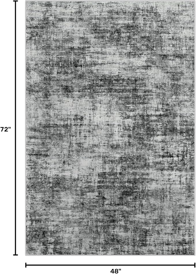 4x6 Area Rugs Washable Rug: Modern Abstract Living Room Rug Soft Anti-Skid Thin Carpet Indoor Floor Non-Shedding Carpets for Bedroom Dining Room Farmhouse Nursery Home Office - Black