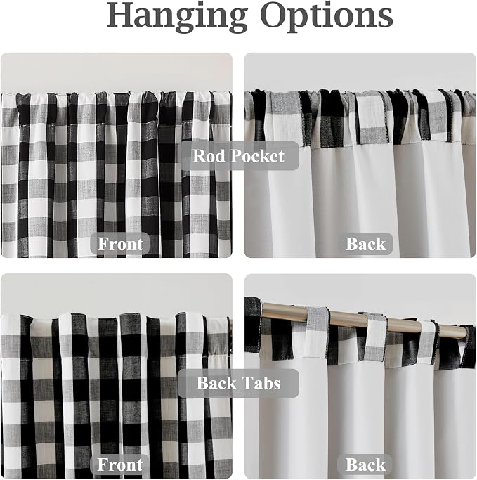 Buffalo Plaid Blackout Curtain Panels for Bedroom Living Room | 84 Inches Black White Checkered Drapes,Farmhouse Thermal Insulated Window Treatment,Rod Pocket Back Tabs,40"Wx84"Lx2
