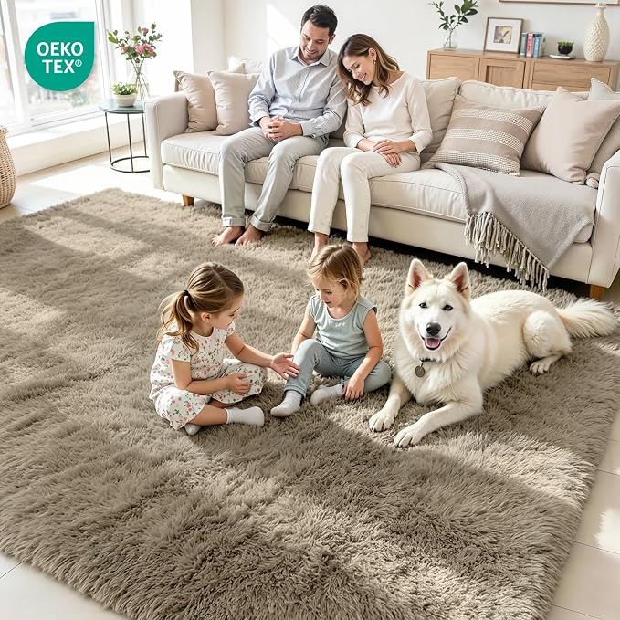 5x8 Area Rug for Living Room, Ultra Soft Fluffy Grey Camel Rugs for Bedroom, Non Slip Large Shag Carpet, Fuzzy Plush Nursery Rug, Thick Washable Indoor Floor Carpets for Kids Office Dorm Home Decor