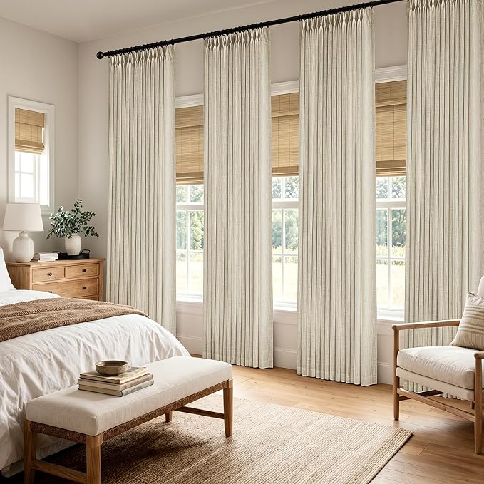 MIULEE 4 Panels Set Pinch Pleated Linen Curtains 108 Inches Length for Living Room Bedroom, Extra Long Pinch Pleat Drapes Back Tab Light Filtering Beige Foor to Ceiling Curtains with Hooks&Rings