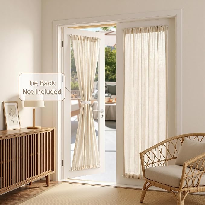 MYSKY HOME Linen French Door Curtains for Door Window 72 Inch Length 2 Panels Semi Sheer Light Filtering Curtain for Bedroom Window Glass Rod Pocket for Kitchen Dining Room, Linen, 26" Wide