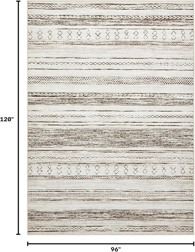 Tortania Area Rug Living Room Rugs - 8x10 Washable Large Soft Neutral Boho Moroccan Bohemian Farmhouse Rug Indoor Floor Carpet for Bedroom Under Dining Table Home Office Decor - Cream Brown