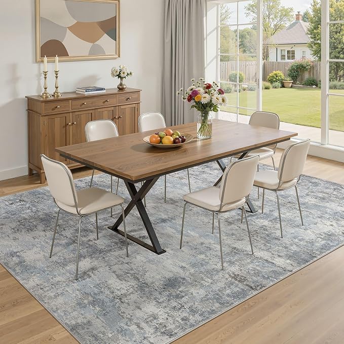 10x12 Large Area Rugs for Living Room, Washable Soft High-Low Pile | Neutral Modern Abstract Carpet, Non Slip Lightweight Made for Dining Room, Nursery, Home Office Indoor Decor - Blue Gray