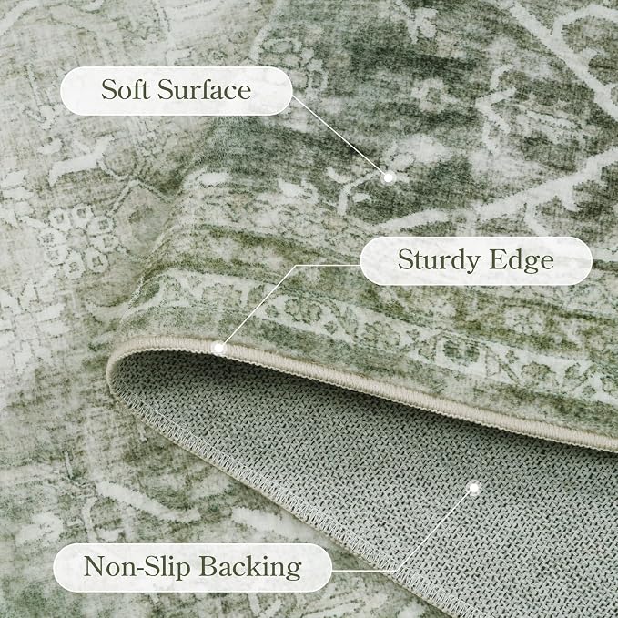 Collive Large Green Area Rug for Living Room 9x12, Washable Area Rug Non Slip Vintage Farmhouse Bedroom Carpet Stain Resistant Ultra-Thin Low Pile Aesthetic Print Floor Rug for Dining Guest Office