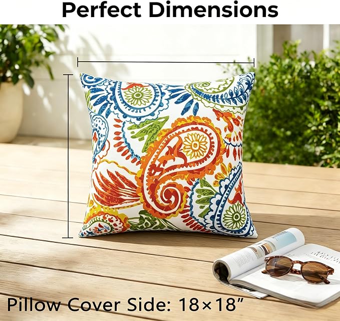 JMGBird Outdoor Patio Pillows Waterproof Outdoor Pillow Inserts Included | 18x18 Orange Throw Pillows with Inserts Sunbrella Pillows Paisley Print Decorative Pillows for Couch ,Patio Furniture