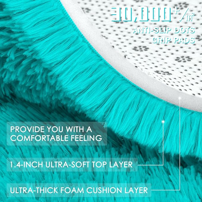 OLANLY 2x5 Machine Washable Runner Rugs for Hallway, Soft Fluffy Shaggy Bedside Rugs for Bedroom, Living Room, Indoor Floor Carpet for Kids Girls Boys, Nursery Rooms, Home Decor Aesthetic, Teal Blue