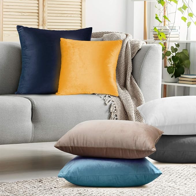 Nestl Throw Euro Pillow Covers, Cozy Velvet Decorative Pillow Covers 26x26 Inches, Soft Solid Couch Pillow Case for Sofa, Bed and Car, Set of 4 - Orange