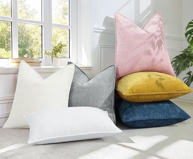 decorUhome Chenille Blush Pink Velvet Throw Pillow Covers 12x20 Set of 2 | Fall Soft Lumbar Couch Decorative Modern Farmhouse Pillow Cases with Elegant Design for Sofa Bed Living Room Home Decor