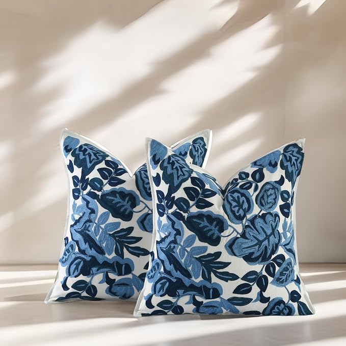 My Whimsical Corner Ombre Blue Boho Decorative Throw Pillow Cover 18x18 Set of 2 Modern Pillow Case Square Embroidered Pillows for Couch Bed Gift for, Easter, Mother's Day