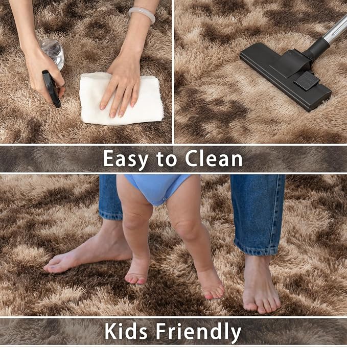 Dssimo Brown Rug for Bedroom Living Room, 4x6 Soft Shaggy Area Rugs | Plush Furry Non-Slip Brown and Cream Rug for Nursery Kids Room Dorm Room Home Decor, Indoor Plush Floor Carpet