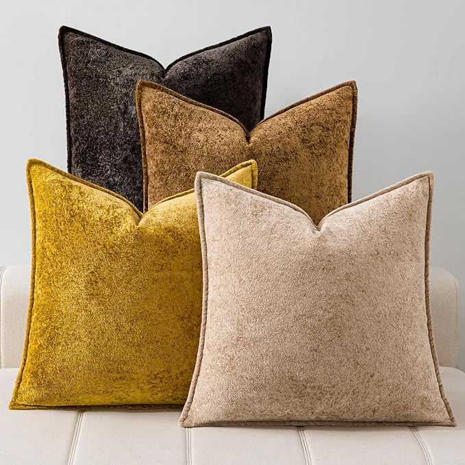 a moment Throw Pillow Covers 22X22 Inch 4 Packs,Soft Velvet Decorative Pillow Cases with 3D Ice Flower,Texture Modern Accent Cushion Covers for Sofa Couch Home Decor Dusty Gold