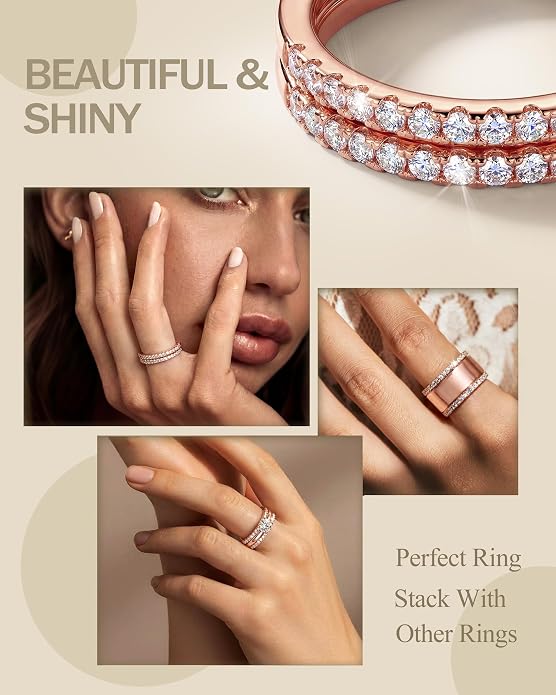 GEMQUEEN 2Pcs Moissanite Rings for Women : 18K White Gold Plated 925 Sterling Silver Engagement Ring Eternity Wedding Band Dainty Moissanite Stackable Jewelry Set D Color VVS1 Clarity Size 4-10