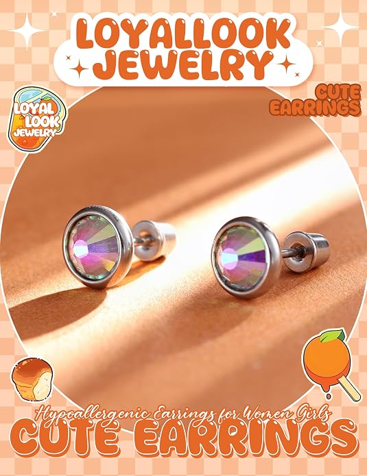 LOYALLOOK 14Pairs Hypoallergenic Screwback Earrings for Women Girls Tiny CZ Pearl Ball Heart Flower Screw Back Earring Studs 316L Stainless Steel Stud Earrings Flatback 20G Over 3 Years Old