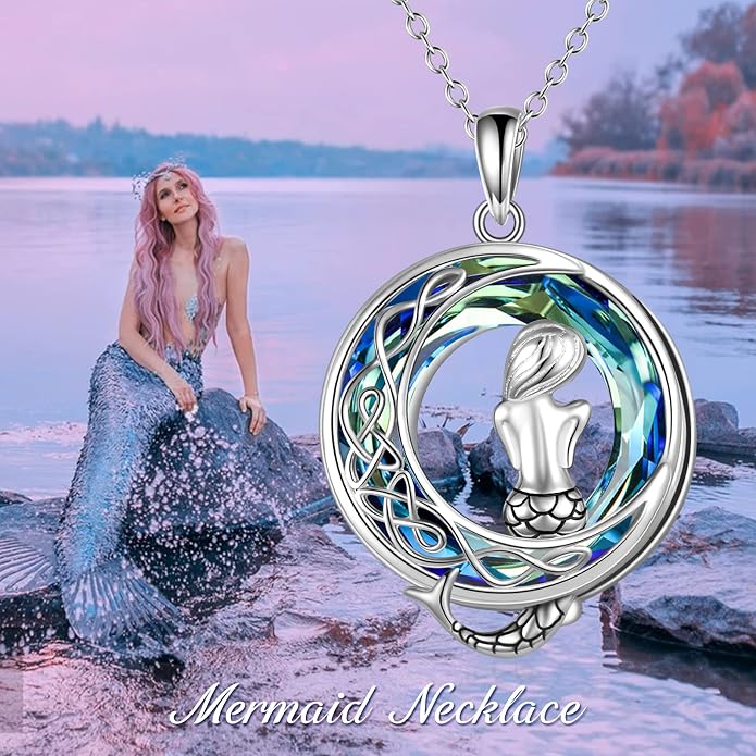 POPLYKE Mermaid Necklace 925 Sterling Silver Classic Necklace Mermaid Pendant Birthday Gifts Jewelry for Women