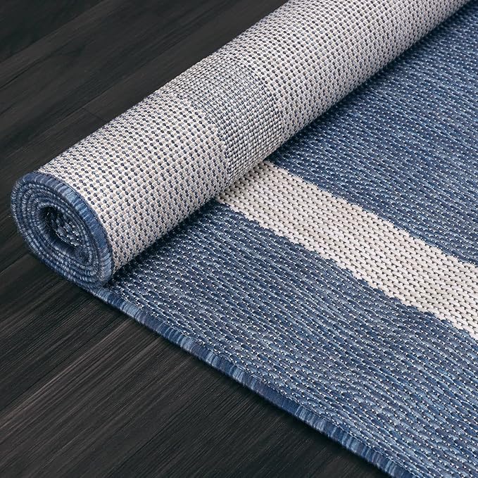 Luul Home Bordered Outdoor Rug 5x7 Washable Outside Carpet for Indoor Patio Porch Waterproof Easy Cleaning Non Shedding Area Rugs Blue 5 x 7