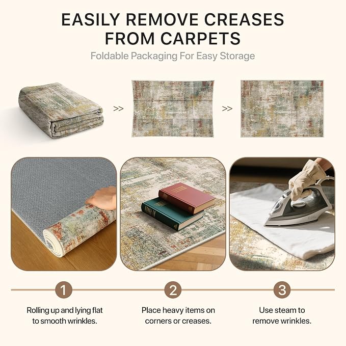 GENIMO Runner Rug Non Slip 2x6, Washable Rug Runner for Hallways Kitchen, Abstract Modern Kitchen Rugs, Low Pile Lightweight Carpet Runners for Entryway, Bedroom, Laundry, Rust Green
