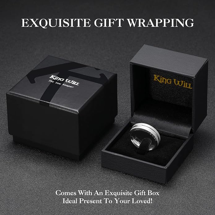 King Will Mens 8mm Rose Gold Groove/Gold Loop/Black Cross Groove Tungsten Carbide Wedding Ring Line Flat Pipe Cut Brushed Polished Comfort Fit 7-14