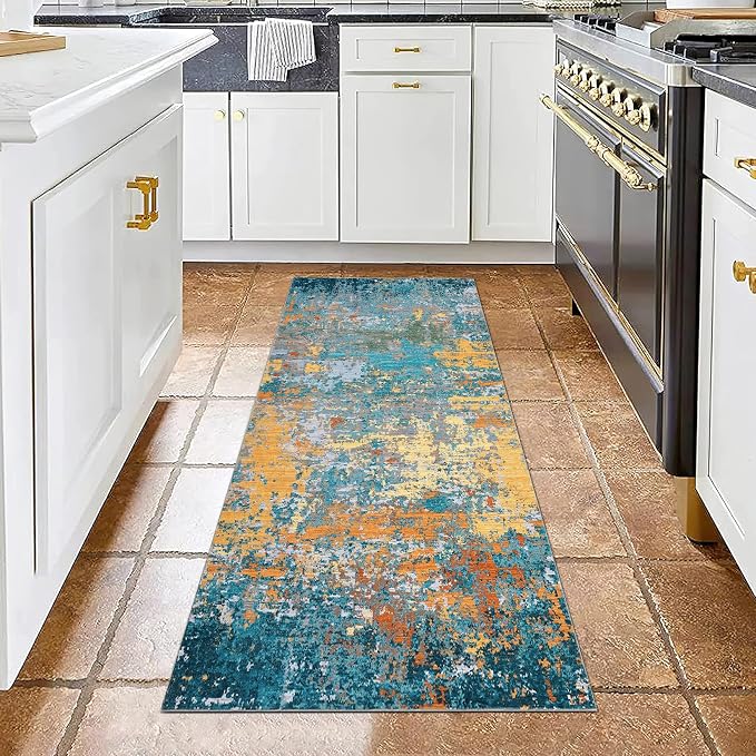 ROYHOME Modern Abstract Runner Rug 2x5 Washable Non Slip Stain Resistant Rug for Bedroom Living Room Non Shedding Low Pile Indoor Floor Cover,Multi Color
