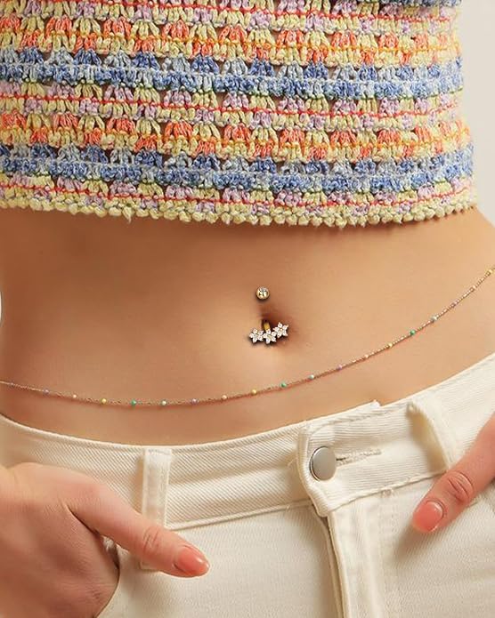 Cocharm Belly Button Rings - Flowers & Navel Piercing Jewelry - Hypoallergenic 10K Gold