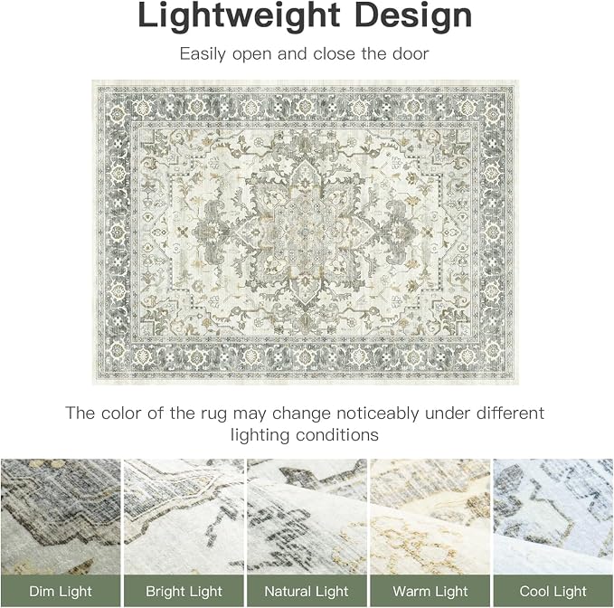 Lofus 2x3 Washable Rug for Entryway Bathroom, Non Slip Kitchen Mats for Floor, Vintage Soft Door Mat Indoor Entrance, Small Area Rugs, Farmhouse Carpet for Entry Living Room Bedroom, Taupe Grey