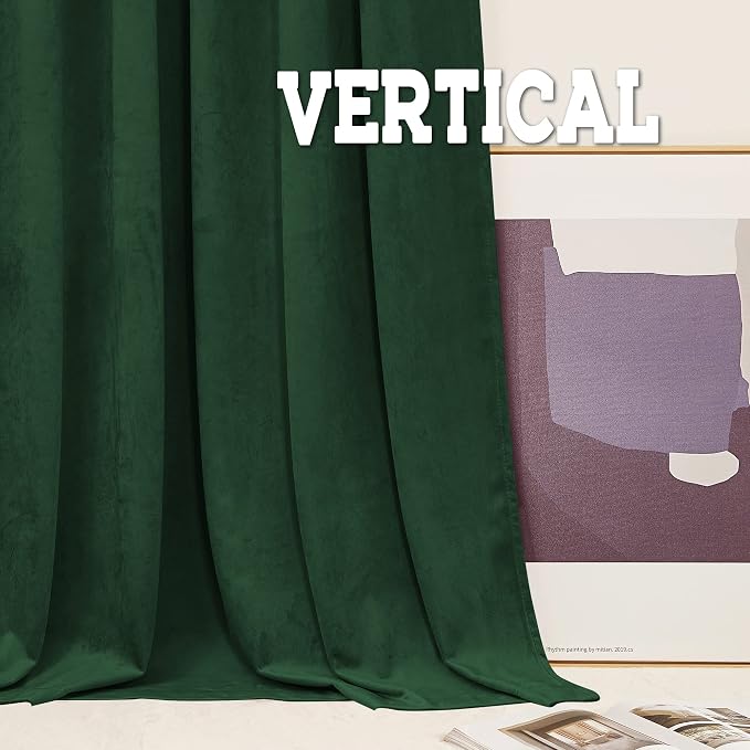 RYB HOME Hunter Green Velvet Curtains for Bedroom Living Room, Thermal Insulated Privacy UV Heat Blocking Luxurious Soft Rod Pocket Back Tab Drapes for Nursery, 42" W x 63" L, 2 Panels