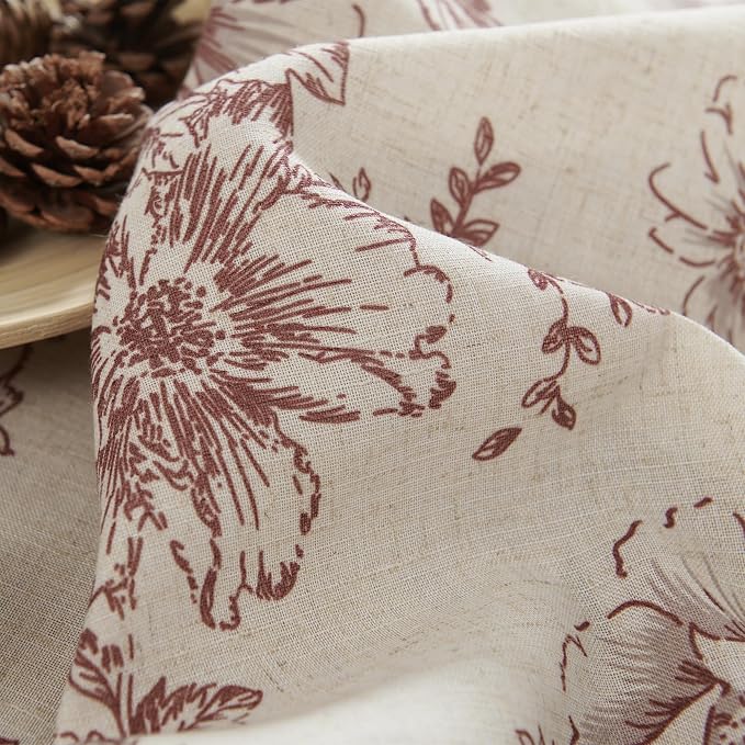 jinchan Red Floral Linen Curtains 90 Inch Vintage Back Tab 2 Panels | Light filtering drapes, semi sheer, farmhouse, cottagecore, rustic, living room, bedroom, rod pocket, window treatment