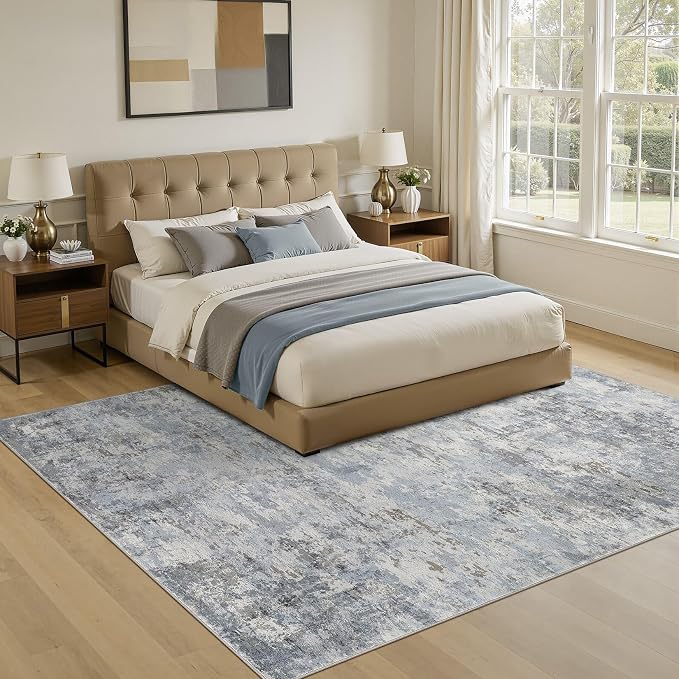 Area Rugs 5x7, Non Slip Low Pile Soft Washable Rug for Living Room | Modern Abstract Large Carpet, Stain Resistant and Kid & Pet Friendly, Made for Bedroom, Under Dining Table - Blue Gray