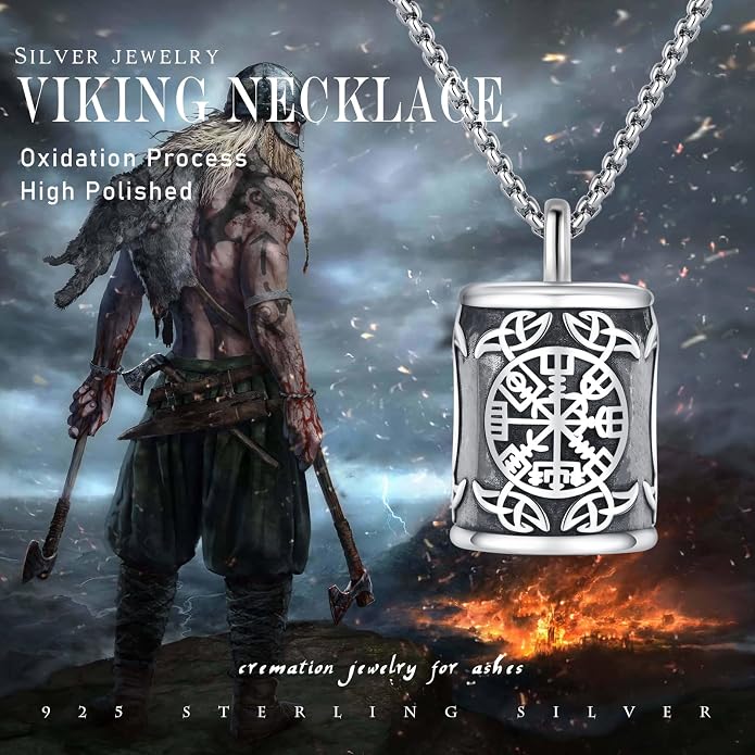 Viking Necklace 925 Sterling Silver Celtic Nordic Runes Amulet Necklace Viking Jewelry for Men Women