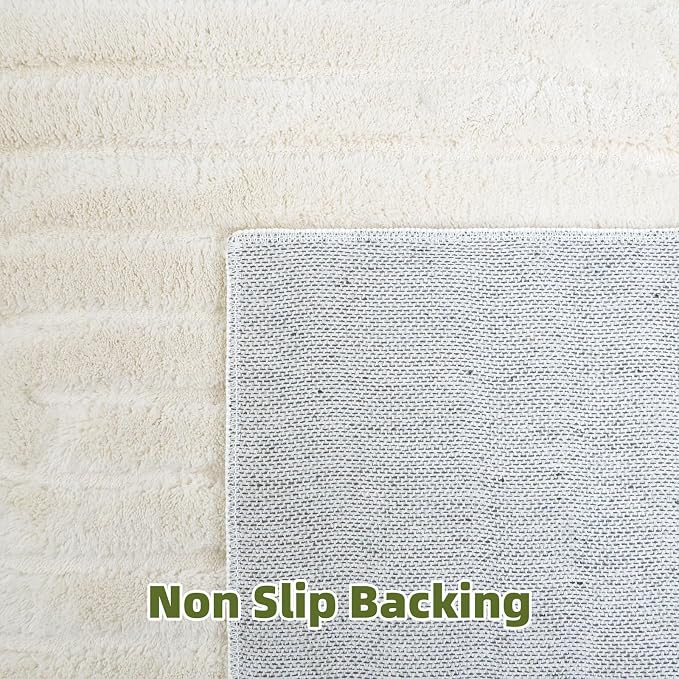 Beige Solid Area Rug 9x12, Large Washable Living Room Rug, Ultra Soft Indoor Rugs for Bedroom, Modern Geometric Boho Pattern High-Low Textured Carpet for House Apartment, Home Office Decor