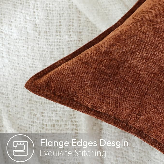 Stellhome Set of 4 Fall Decorative Throw Pillow Covers Soft Textured Accent Solid Chenille Cushion Cover Rustic Farmhouse Pillow Case for Couch Sofa Bedroom Living Room (20x20 inch, Fall)
