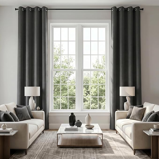 Slate Grey Curtains 108 Inches Long for 9 Foot High Ceiling Window 2 Panels Grommet XL Oversized Light Blocking Insulated Thermal Blackout Drapes for Living Room 9 FT Length,Dark Charcoal Gray