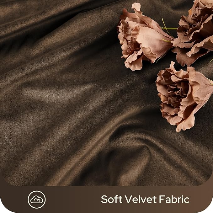 HOMEIDEAS 100% Blackout Brown Velvet Curtains, Thermal Noise Reduction Soft Luxury Vintage Christmas Velvet Curtains for Bedroom Decor, Living Room, Home, 52 X 108 Inch, 2 Panels