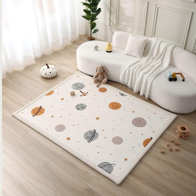 Hakuna Matte CloudSoft Baby Play Mat for Floor 60" x 80" Planets | Coral Velvet high-density foam Rug for Crawling & Cozy Play – Non-Slip, Water-Resistant, Easy-CareTummy Time Mat