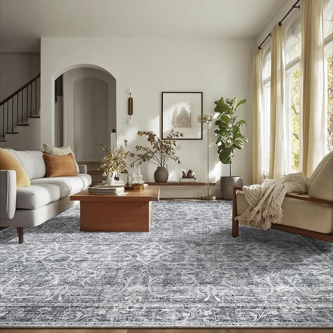 Washable Rugs for Living Room: 8x10 Area Rugs for Bedroom Ultra Soft Non-Slip Stain Resistant Vintage Boho Large Carpet for High-Traffic Dining Room - Farmhouse Decor