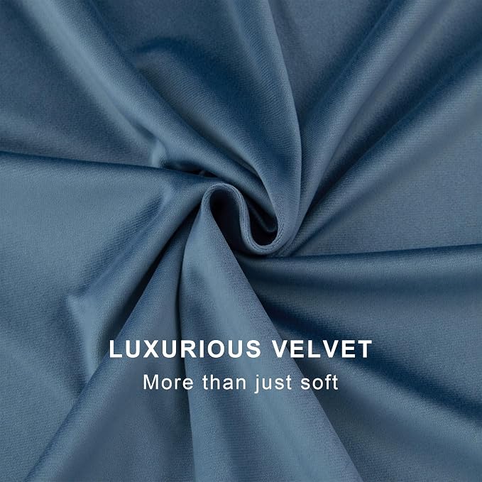Blue Velvet Curtains 72 Inch Length for Boys Room Back Tab Rod Pocket 2 Panels Noise Reduction Darkening Curtains for Bedroom Living Room French Door Closet Stone Blue Satin Silk Textured 52x72 Long