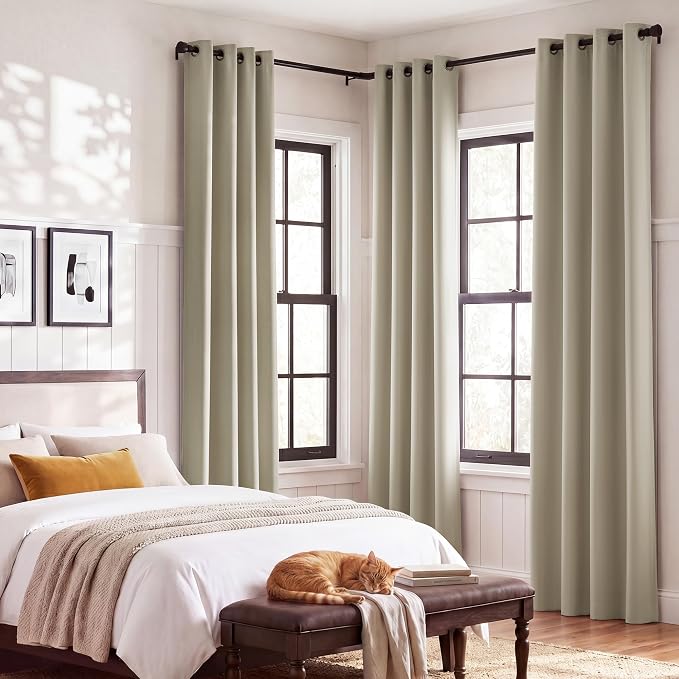 NICETOWN 100% Blackout Curtain Panels 84 inch Long for Living Room, Cream, 2 Panels, Thermal Insulated Farmhouse Blackout Window Drapes for Bedroom