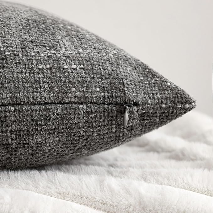 20x20 Chenille Throw Pillow Covers, Pack of 4, Neutral Grey Series