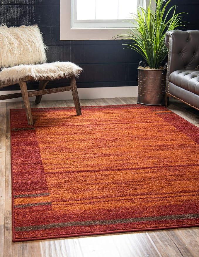 Unique Loom Autumn Collection Modern Contemporary Casual Abstract Area Rug (Terracotta/ Burgundy Border, 2 x 3 ft Rectangular)
