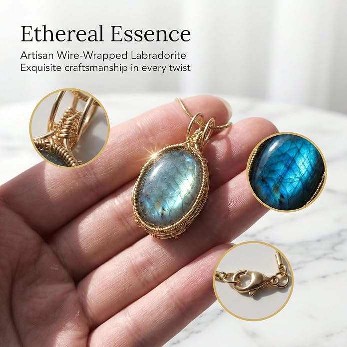 Natural Faceted Labradorite Pendant Necklace – Unique Stone of Magic & Transformation, Iridescent Flash Gemstone Jewelry, Handmade Healing Crystal Gift for Women, Birthday, Anniversary, Spiritual Awakening & Intuition
