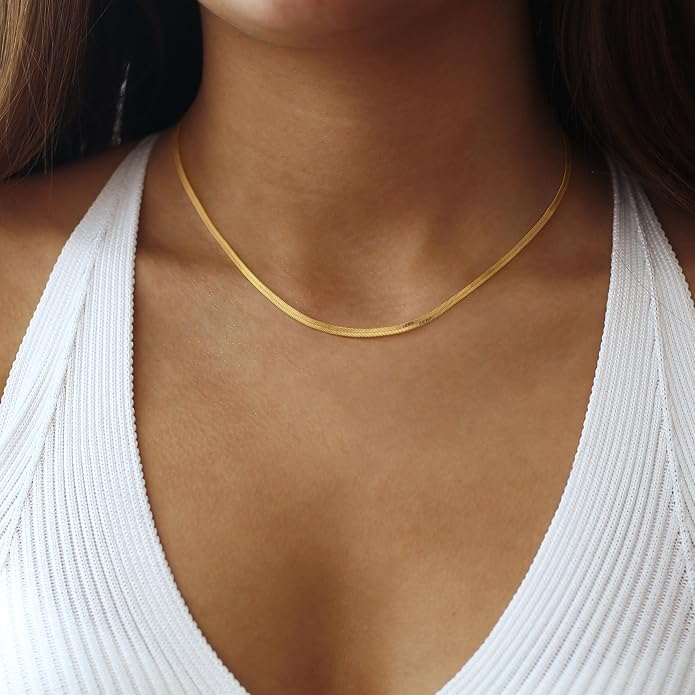 CHESKY Gold Necklace for Women-14K Plated/S925 sterling silver Snake Chain Necklace Dainty Simple Chunky Herringbone Necklace Gold Choker Necklaces Jewelry for Women Mothers Day Gifts for Mom