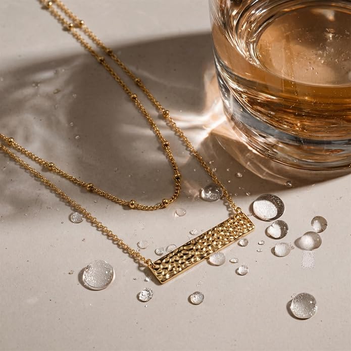 MEVECCO Layered Heart Necklace Pendant Handmade 18k Gold Plated Dainty Gold Choker Arrow Bar Layering Long Necklace for Women