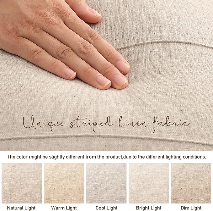 ZWJD 12x20 Pillow Covers Set of 2 Decorative Linen Solid Handcrafted Striped Throw Pillows for Bed Soft Modern Farmhouse Neutral Pillowcase for Couch Bedroom Living Room Home Decor(Natural Beige)