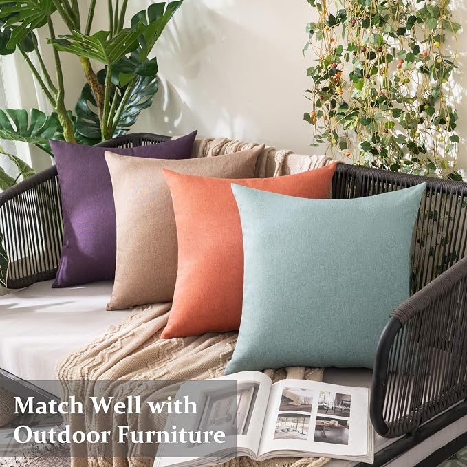 MIULEE Pack of 2 Decorative Outdoor Solid Waterproof Throw Pillow Covers Spring Euro Sham Faux Linen Garden Farmhouse Cushion Cases for Summer Patio Tent Balcony Couch Sofa 22x22 Inch Teal