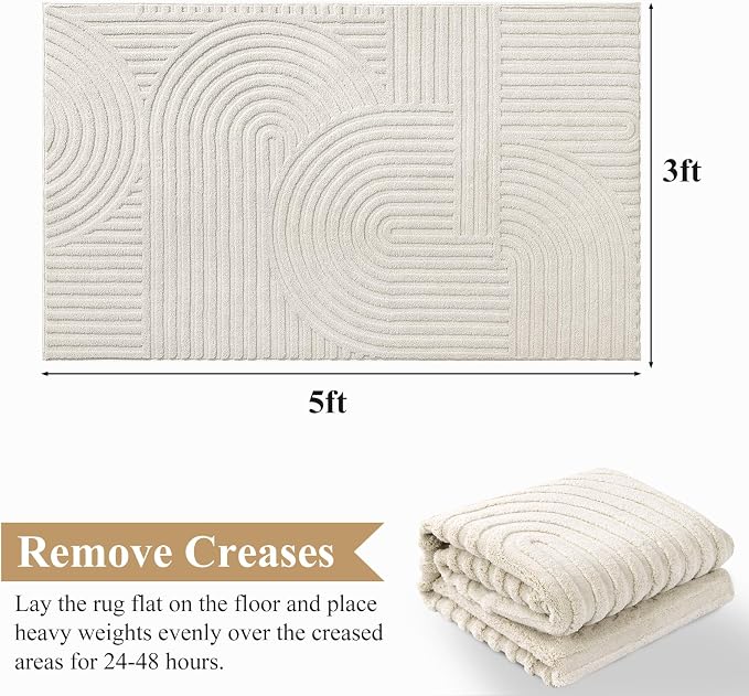 Pauwer 3x5 Washable Area Rugs for Living Room Modern Beige Solid Color Soft Fluffy Rugs for Bedroom Non Slip Boho Accent Indoor Mat Floor Carpet Cover for Kids Room Dining Room Kitchen Office, Beige