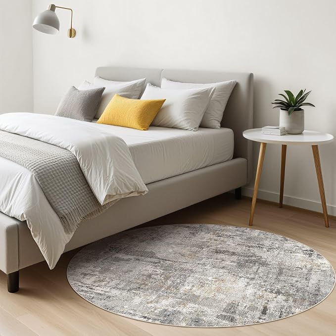 10ft Round Rug Living Room Rugs: 10x10 Washable Circle Large Abstract Modern Soft Stain Resistant Non-Slip Indoor Floor Carpet for Bedroom Nursery Office Dining Room Playroom Home House- Gray Rust