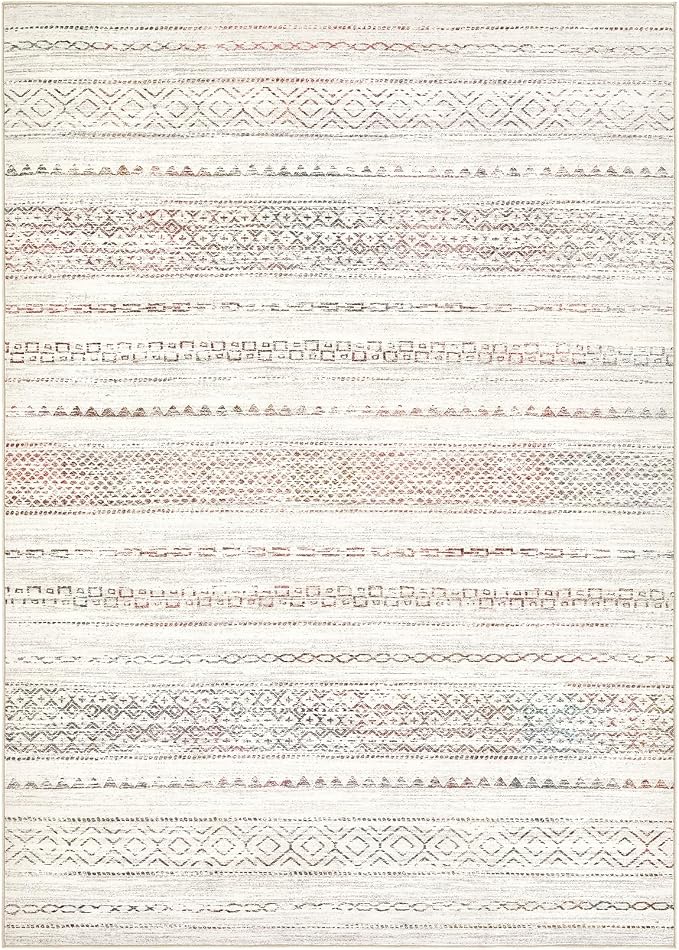 Nakagishi Area Rug Living Room Rugs: 7X9 Machine Washable Boho Large Neutral Farmhouse Stain Resistant Moroccan Indoor Floor Carpet for Bedroom Nursery Dorm Dining Room Home-Multi Color