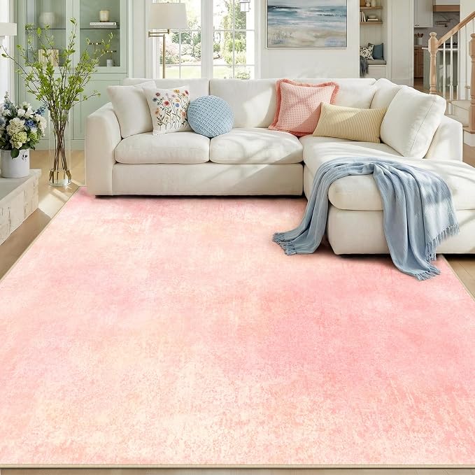 RELEANY Washable Area Rugs 8'x10' Non-Slip Modern Abstract Soft for Living Room Entryway Bedroom Kitchen, Print Pattern, Light Pink