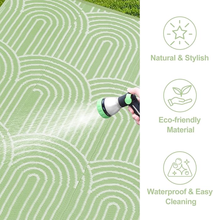 Lahome Deck Rugs Outdoor Waterproof 6x9 Patio Outside Rug, Plastic Straw Reversible Rv Mat,Large Portable Porch Camping Carpet for Balcony Tent (Rainbow Green, 6'x9')